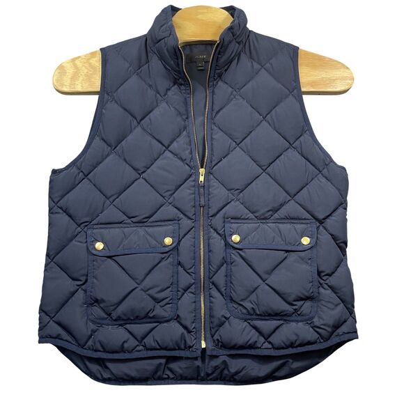 J.CREW Jackets & Blazers - J. Crew XL Navy Quilted Vest Full Zip Pockets 100% Polyester Down Filled